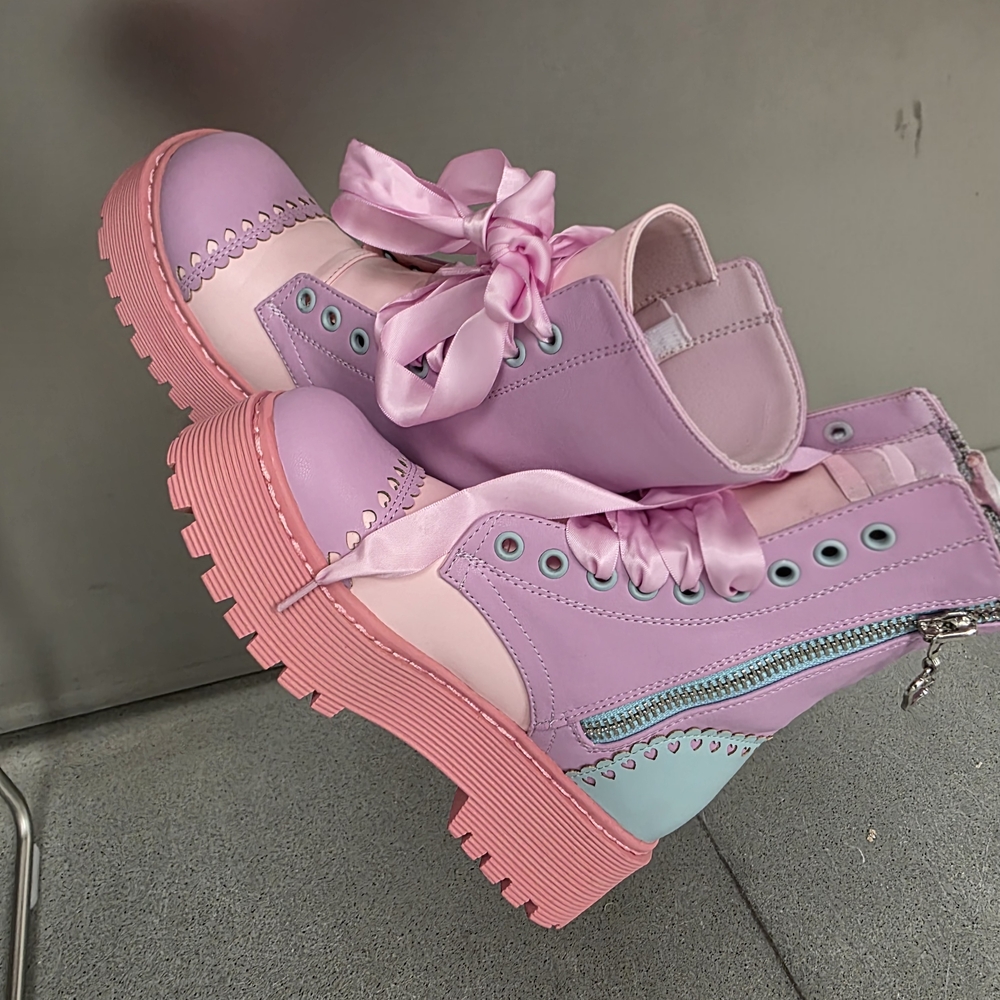 Suger Thrillz Pink and Purple Lace-Up Boots